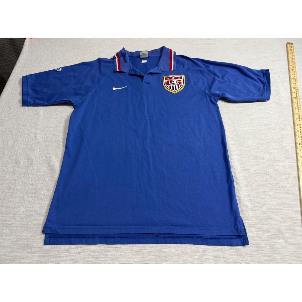 Nike US Soccer Federation Polo Shirt Men's Large Blue Short Sleeve USA Crest